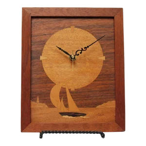 Vintage "Sailboat" Marquetry Wooden Inlaid Clock Artist Signed