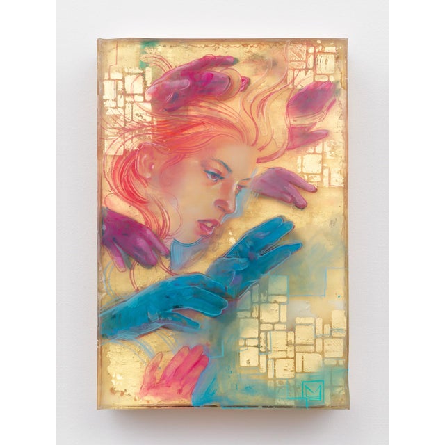 Whelming Over by Marc Scheff | Acrylic and Resin Artwork of a Woman with Colorful Hands For Sale
