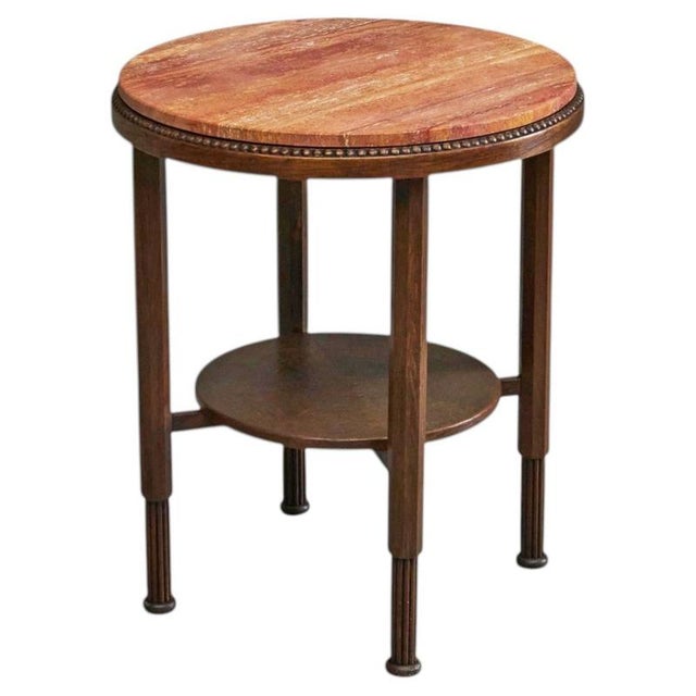 Art Deco Side Table in Oak and Red Travertine, 1930s For Sale - Image 14 of 14