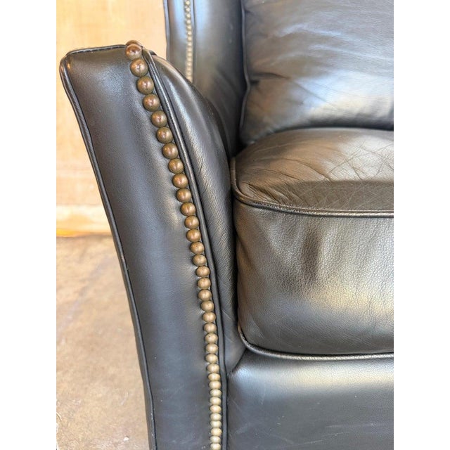 Pair of Thomasville Black Leather Wingback Lounge Chairs For Sale - Image 14 of 17