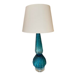 1950s Turquoise Mid Century Glass Table Lamp For Sale