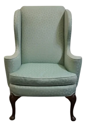 Baker Furniture Traditional Style Sea Foam Green Upholstered Accent Wingback Arm Chair