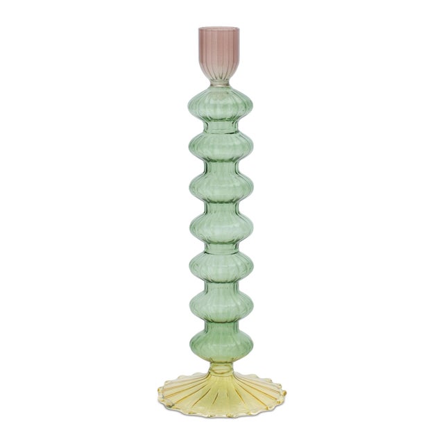 Kenneth Ludwig Chicago Multicolored Glass Taper Candle Holder (Set of 3) For Sale - Image 4 of 6