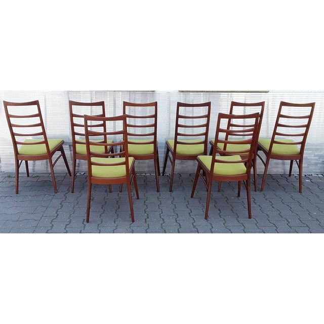 Wood Vintage Dining Chairs in Teak with Green Fabric Cover, 1970s, Set of 8 For Sale - Image 7 of 18