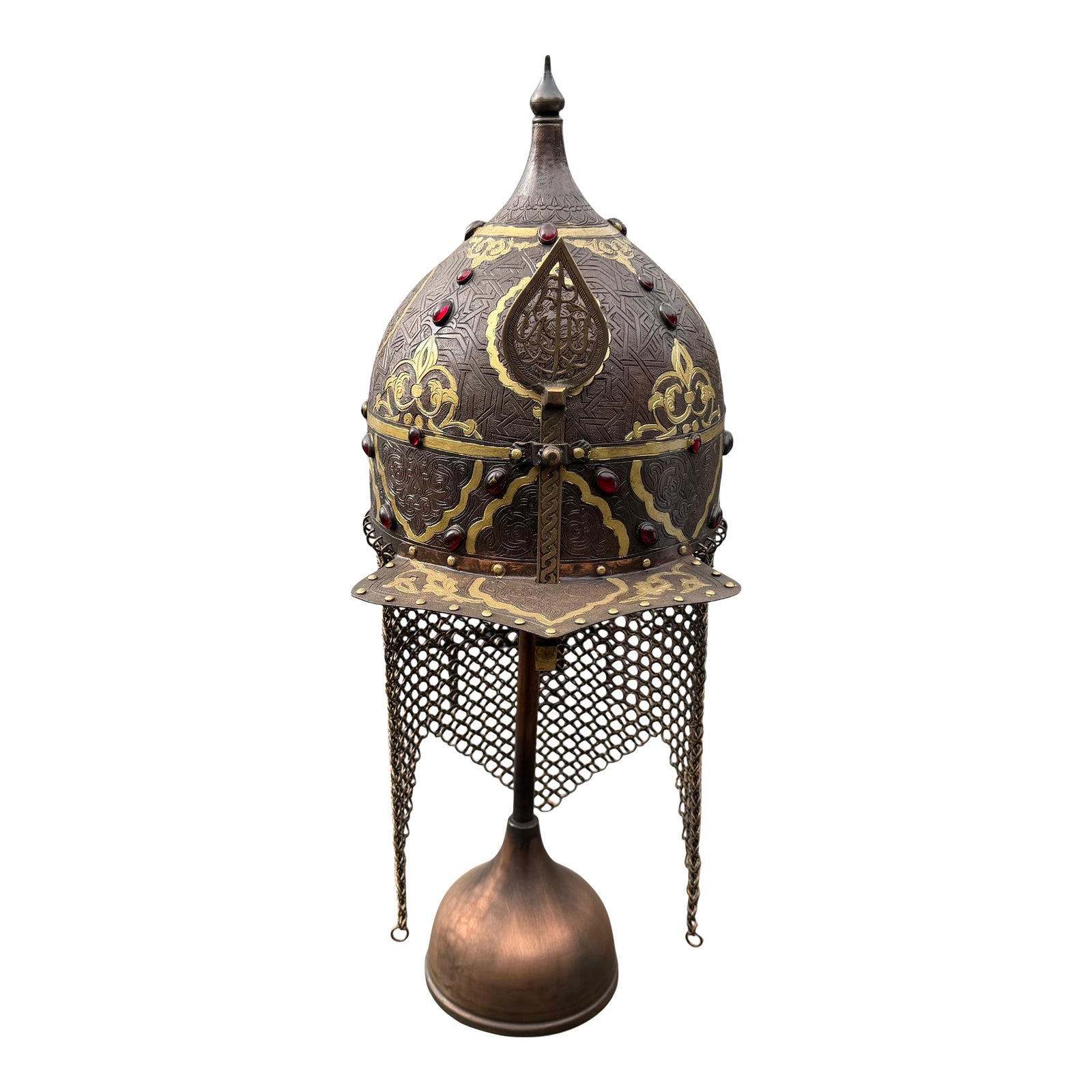 Jeweled Engraved Copper Helmet | Chairish