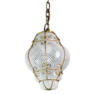 1950s Venini Amazing Venetian Lantern in Murano Reticello Glass For Sale