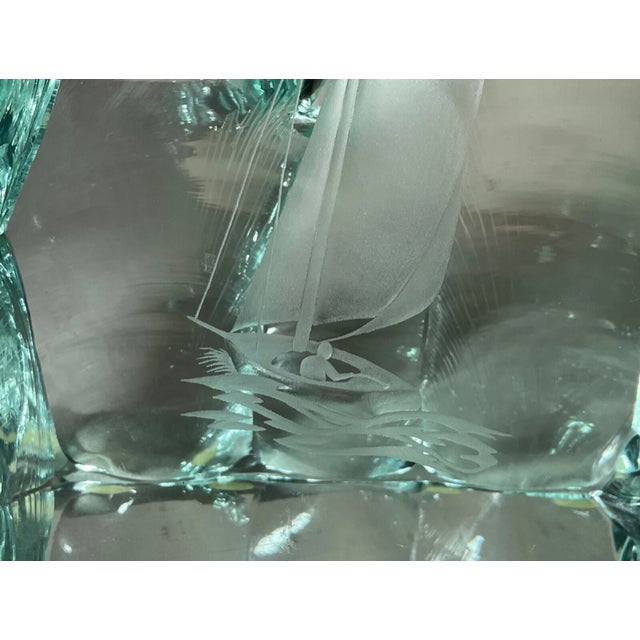 Vintage Handmade Vicke Lindstrand Kosta Boda Glass Ice Block Sailboat Sculpture For Sale - Image 9 of 16