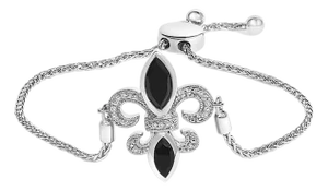 .925 Sterling Silver Marquise Black Onyx and Diamond Accent Lariat 4”-10” Fleur De Lis Adjustable Bolo Bracelet (I-J Color, I1-I2 Clarity)