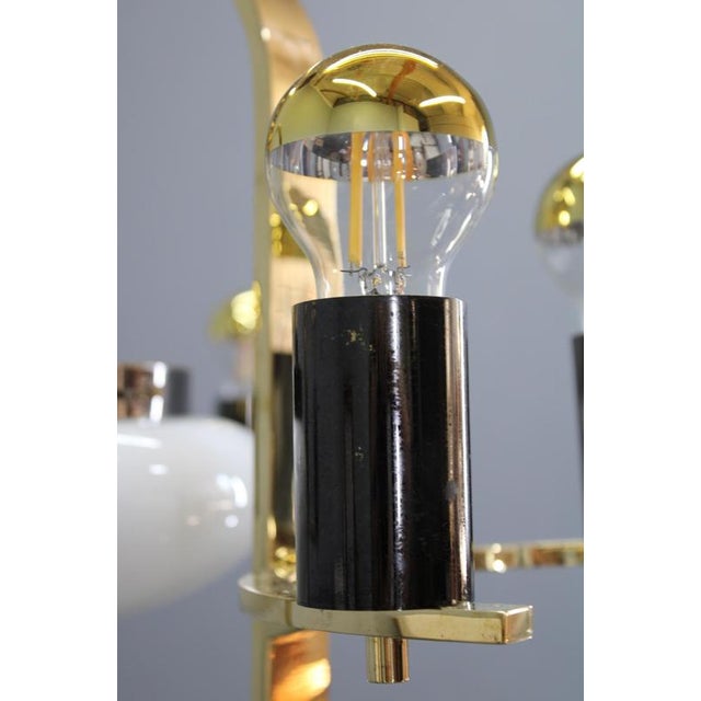 Vintage Art Deco Brass Chandelier with Milk Glass Center, 1930s For Sale - Image 13 of 16