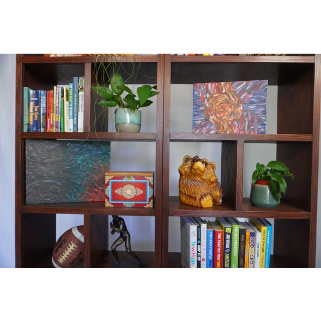 Handcrafted Solid Wood Bookcase Set | Custom Library Wall | Hickory Stain Bookshelf, 2 Pieces For Sale - Image 11 of 17