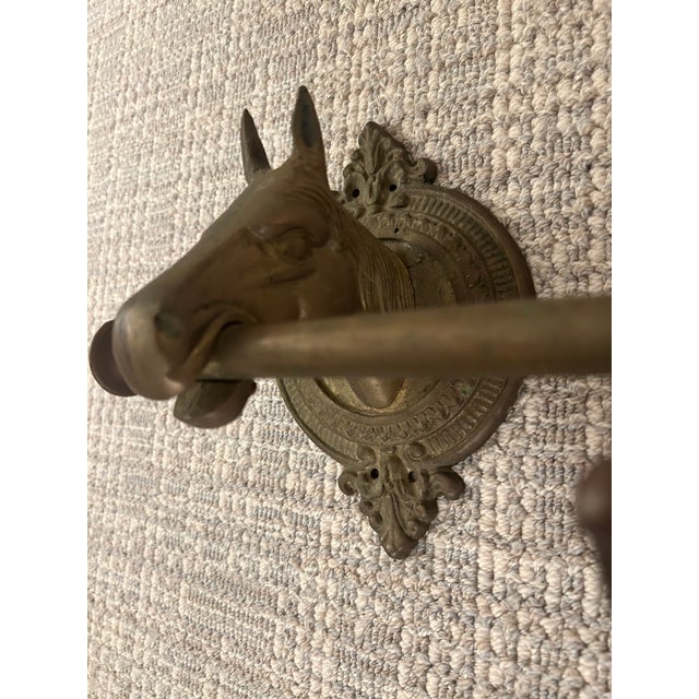Vintage English Manor Style Solid Brass Horse Head 5-Hook Entryway Coat Rack - 41" For Sale - Image 4 of 5