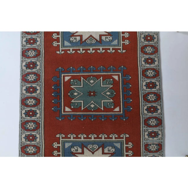 Red Vintage Turkish Hand-Knotted Wool Cotton Red Runner For Sale - Image 8 of 11