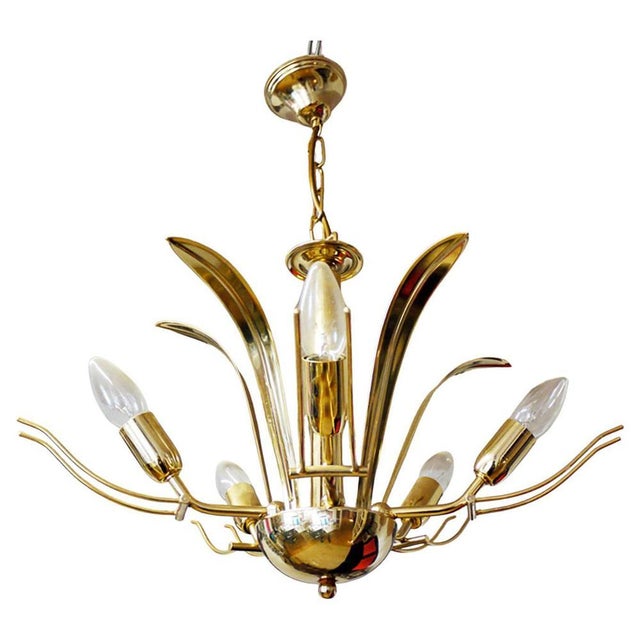 Gold Mid-Century Italian Murano Leaf Chandelier Glass & Brass by Archimede Seguso, 1960s For Sale - Image 8 of 11