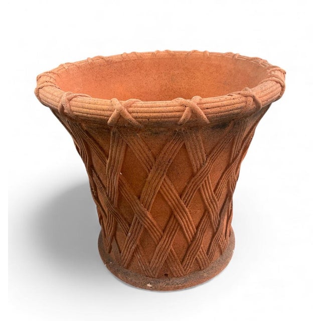 English Vintage Faux-Bois Basketweave Terracotta Planter For Sale - Image 3 of 5