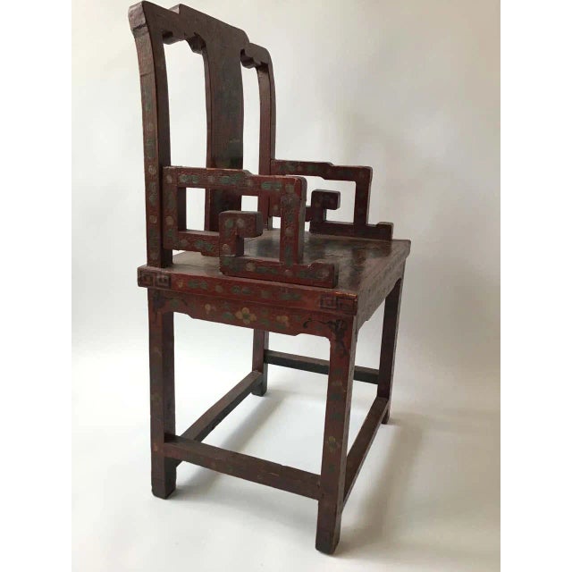 Brown 1920s Chinese Scarlet Painted Lacquered Armchair For Sale - Image 8 of 13