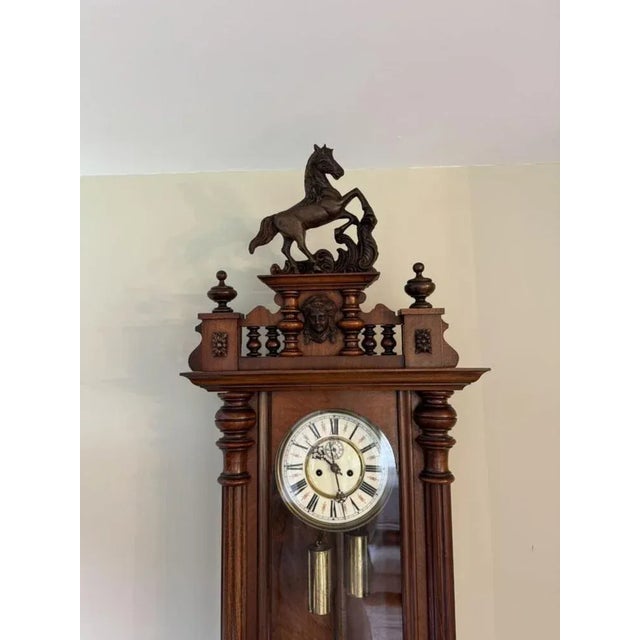 Antique Victorian Carved Walnut Wall Clock, Vienna, Austria, 1880s For Sale - Image 6 of 10