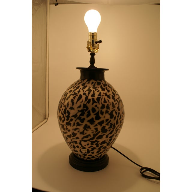 Late 20th Century Black & Ivory Geometric Chulucanas Pottery Lamp – Handcrafted Peruvian Art Lg Tribal Vase For Sale - Image 9 of 9