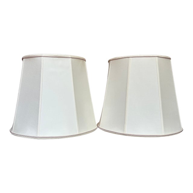 Pair of Silk Lampshades With Lavender Trim For Sale