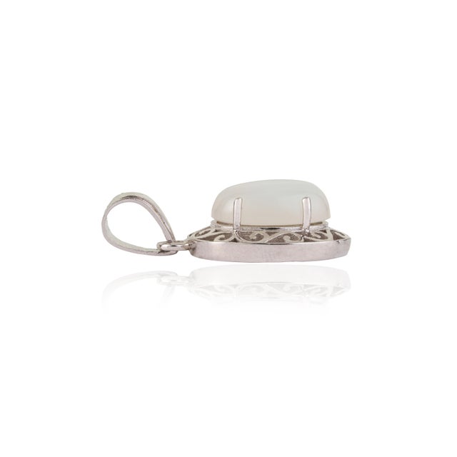 Metal Bohemian Natural Oval Rainbow Moonstone & Sterling Silver Filigree Pendant For Sale - Image 7 of 12