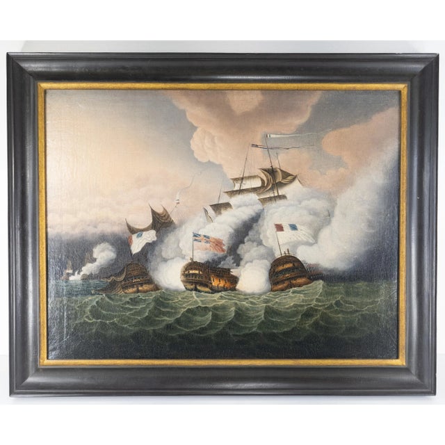 China Trade English Oil Painting of Naval Battle For Sale - Image 13 of 13