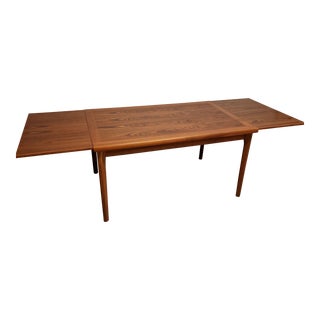 1960s Mid Century Danish Modern Teak Dining Table Extendable Draw Leaf For Sale