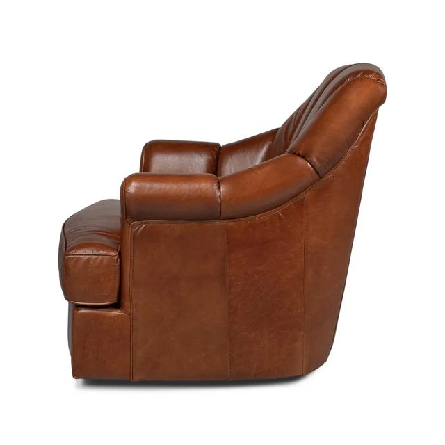 Traditional Classic Leather Swivel Chair For Sale - Image 3 of 12