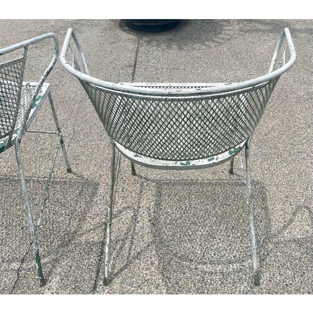 Metal Set of 3 Wrought Iron Garden Patio Chairs Mesh Seats Backs Att Russell Woodard For Sale - Image 7 of 12