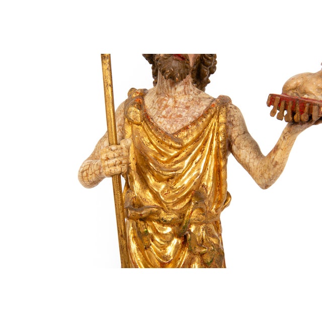 Wood German or Austrian Polychromed Statue Sculpture of Saint John the Baptist For Sale - Image 7 of 18
