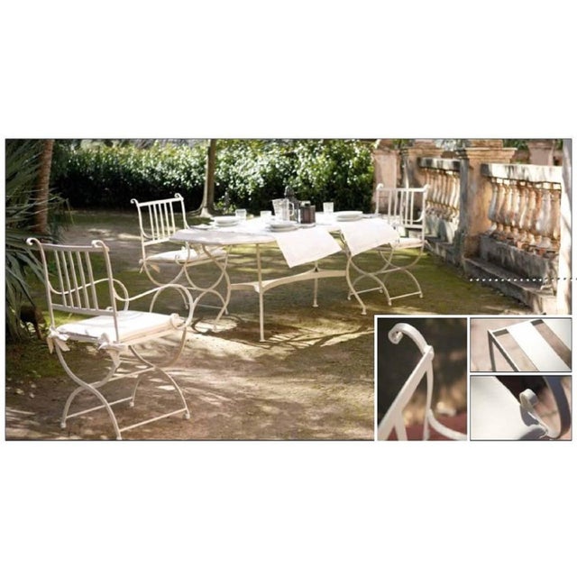 Traditional Set of Garden Furniture with Four Armchairs and Glass Roundtop in Forged Iron For Sale - Image 3 of 5