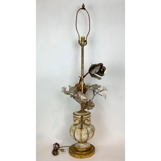 Gilt Lamp With 3-Dimensional Over-Scale Metal Flowers For Sale In Los Angeles - Image 6 of 13