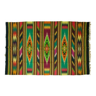 Vintage Romanian Handwoven Wool Kilim Rug with Striped Geometric Pattern and Fringe, 1960s For Sale