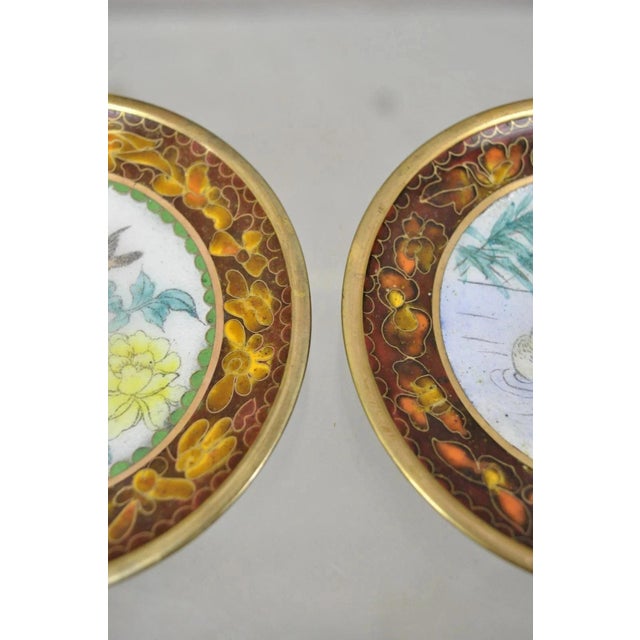 Vintage Chinese Brass Enamel Cloisonne Small Trinket Dish Set Brown - Set of 2 For Sale In Philadelphia - Image 6 of 8