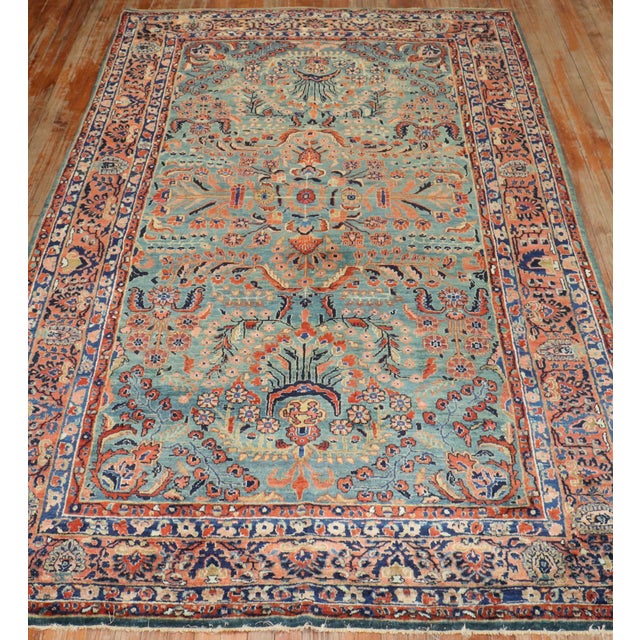 Textile Antique Zabihi Collection Sarouk Rich Emerald Green Rug - 5'11" x 9'10" For Sale - Image 7 of 11