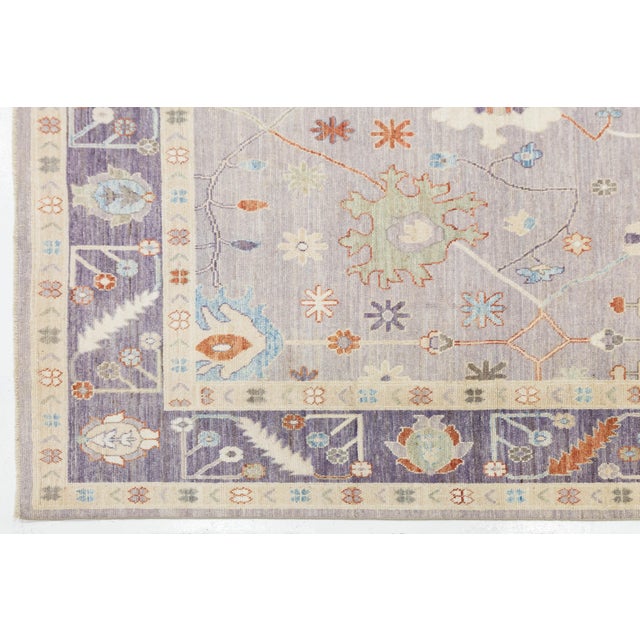 Lavender Modern Oushak Style Hand-Knotted Wool Rug - Soft Lavender & Pastel Floral Motif For Sale - Image 8 of 10