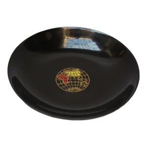 Mid-Century Black Resin Inlaid "World Globe" Plate by Couroc