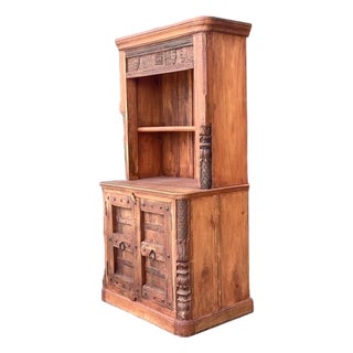 Vintage Hand Carved Teak Cabinet For Sale