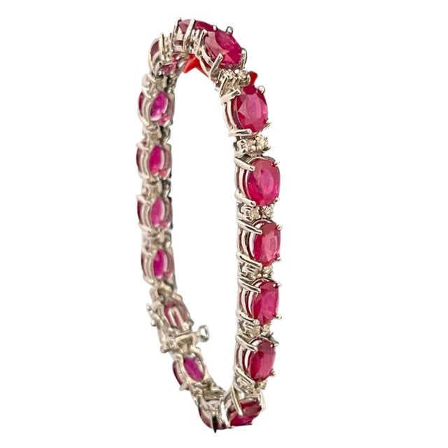 19 Carat Ruby & 1 Carat Diamond Affordable Tennis Bracelet 14 Karat White Gold For Sale - Image 15 of 18