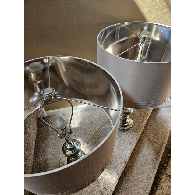 Late 20th Century Tall Stiffel Nickel-Plated Table Lamps - A Pair For Sale - Image 5 of 12