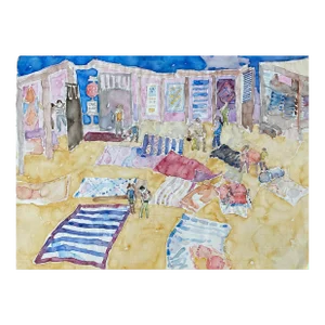 1960s Modern Watercolor of Rug Shop