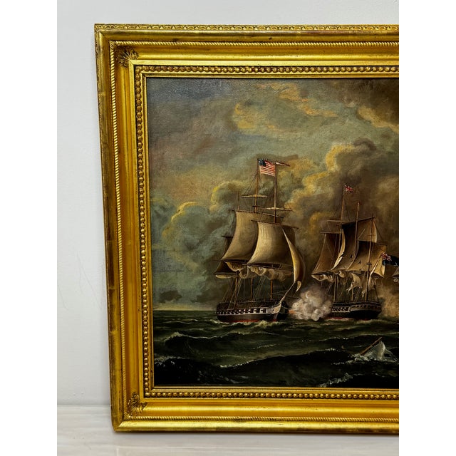 War of 1812 Marine Sea Battle Oil Painting — Old Ironsides Uss Constitution Captures HMS Cyane & HMS Levant, English School c.1830 Framed For Sale - Image 9 of 18