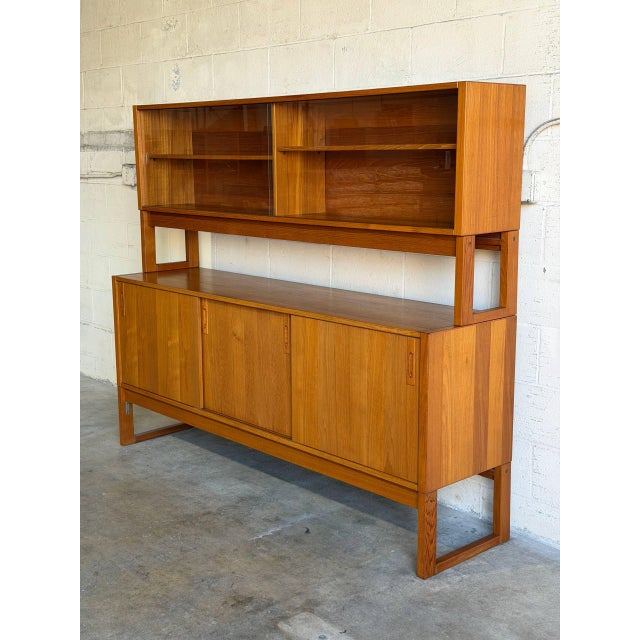 Mid-Century Modern Mid Century Modern Danish Teak Hutch Credenza Display Cabinet 2 Piece 1960s For Sale - Image 3 of 11