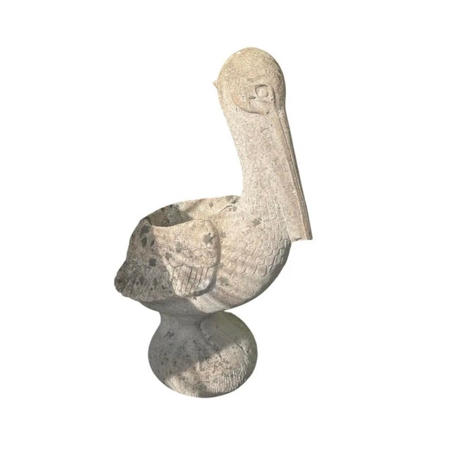 Coastal Vintage Cast Stone Pelican Garden Planter Statue For Sale - Image 3 of 9