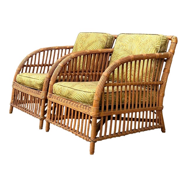 Vintage Stick Rattan Lounge Chairs - A Pair For Sale