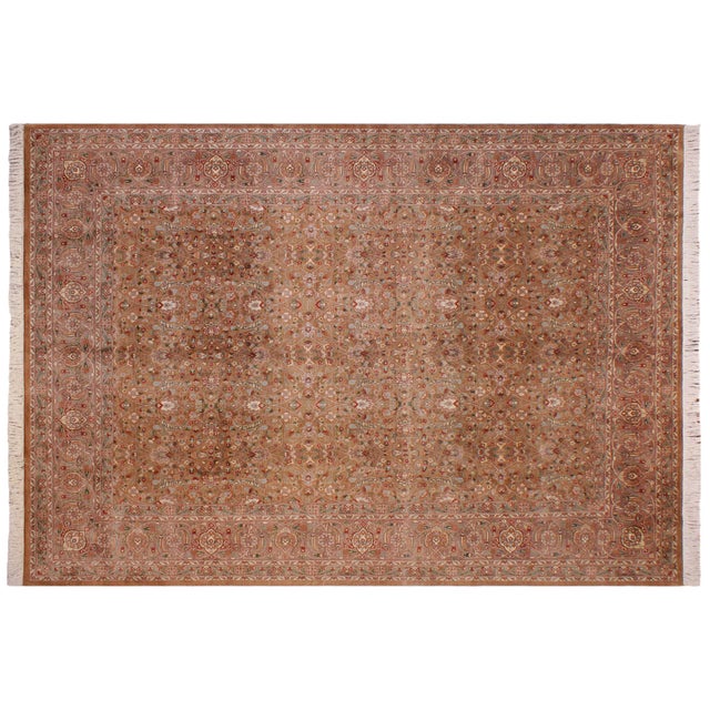Tan Floral 1990's Pak-Persian Dark Tan/Tan Wool Rug - 9'3'' X 11'10'' For Sale - Image 8 of 9