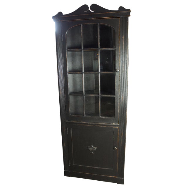 Vintage Colonial Revival Rustic Black Country Corner Cabinet