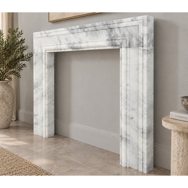 Handcrafted Ziarat White Marble Fireplace Surround – Afghan Stone For Sale - Image 4 of 9