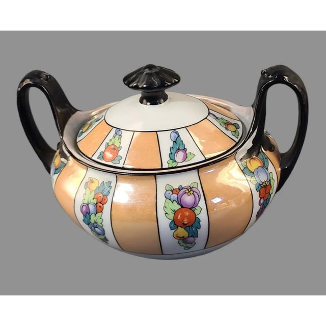 Art Deco Vintage Czech 3-Piece Hand Painted Phoenix China Lusterware Tea Set For Sale - Image 3 of 5