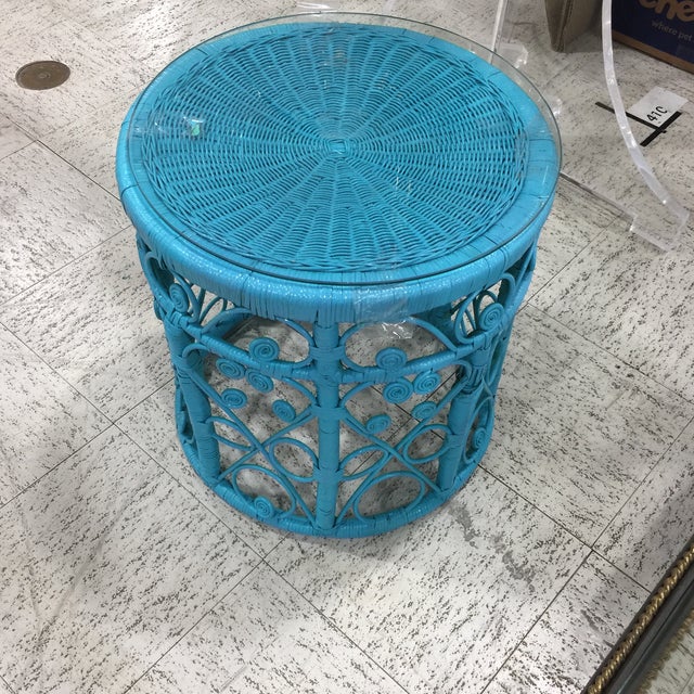 Blue Wicker Drum Table Chairish