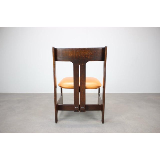 Wood Mid-Century Modern German Sculptural Wooden Chair with Orange Faux Leather, 1970s For Sale - Image 7 of 17