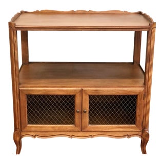 Vintage French Provincial Style Serving Cart With Mesh Grill on Doors For Sale